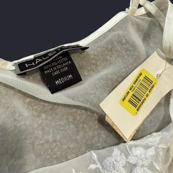 VTG Y2K Halston Lingerie Bright Sheer White Floral Embroidered Beaded Maxi Slip - Picture 7 of 7